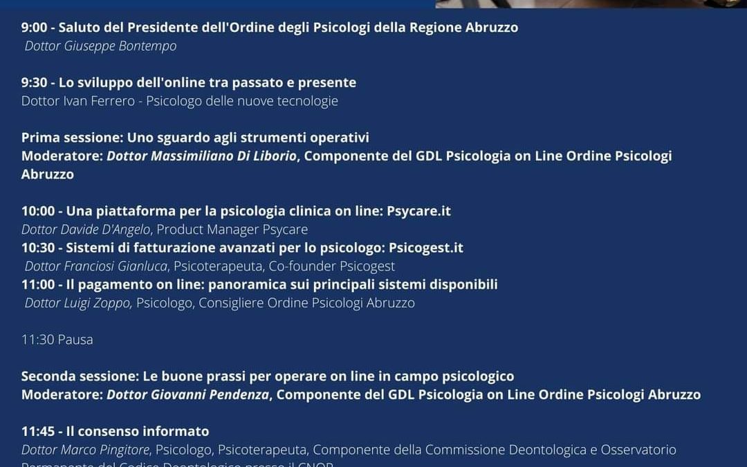 Convegno Ordine Psicologi Abruzzo. Diventare psicologi online: strumenti e buone prassi